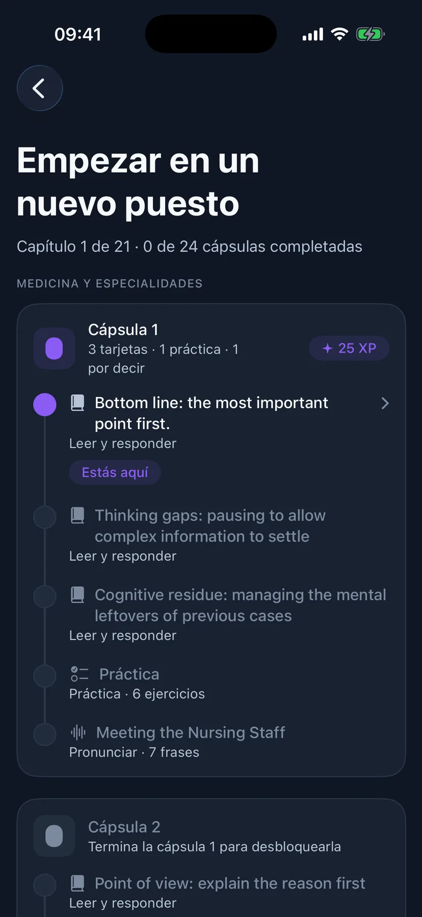 Una cápsula del área de Medicina: tarjetas, práctica y frases para decir