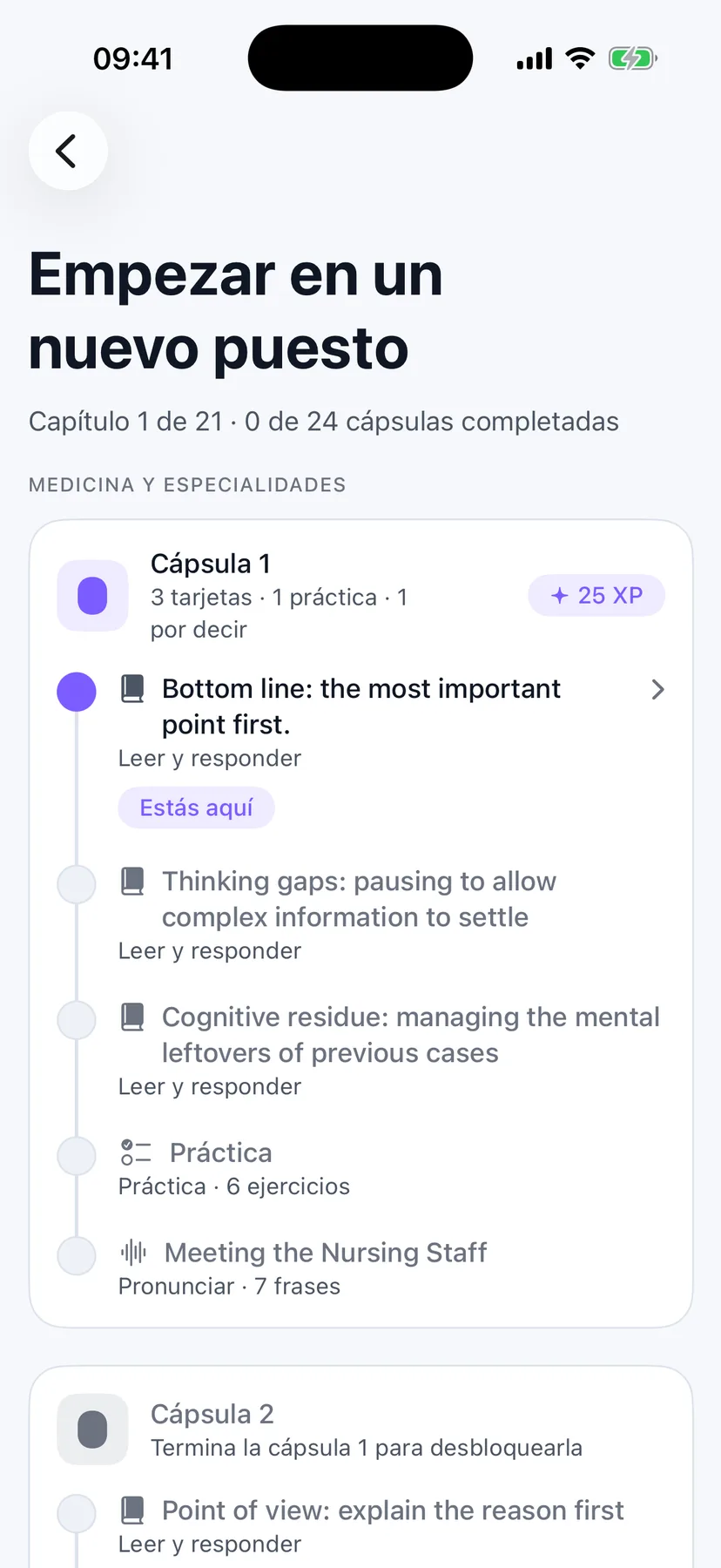 Una cápsula del área de Medicina: tarjetas, práctica y frases para decir