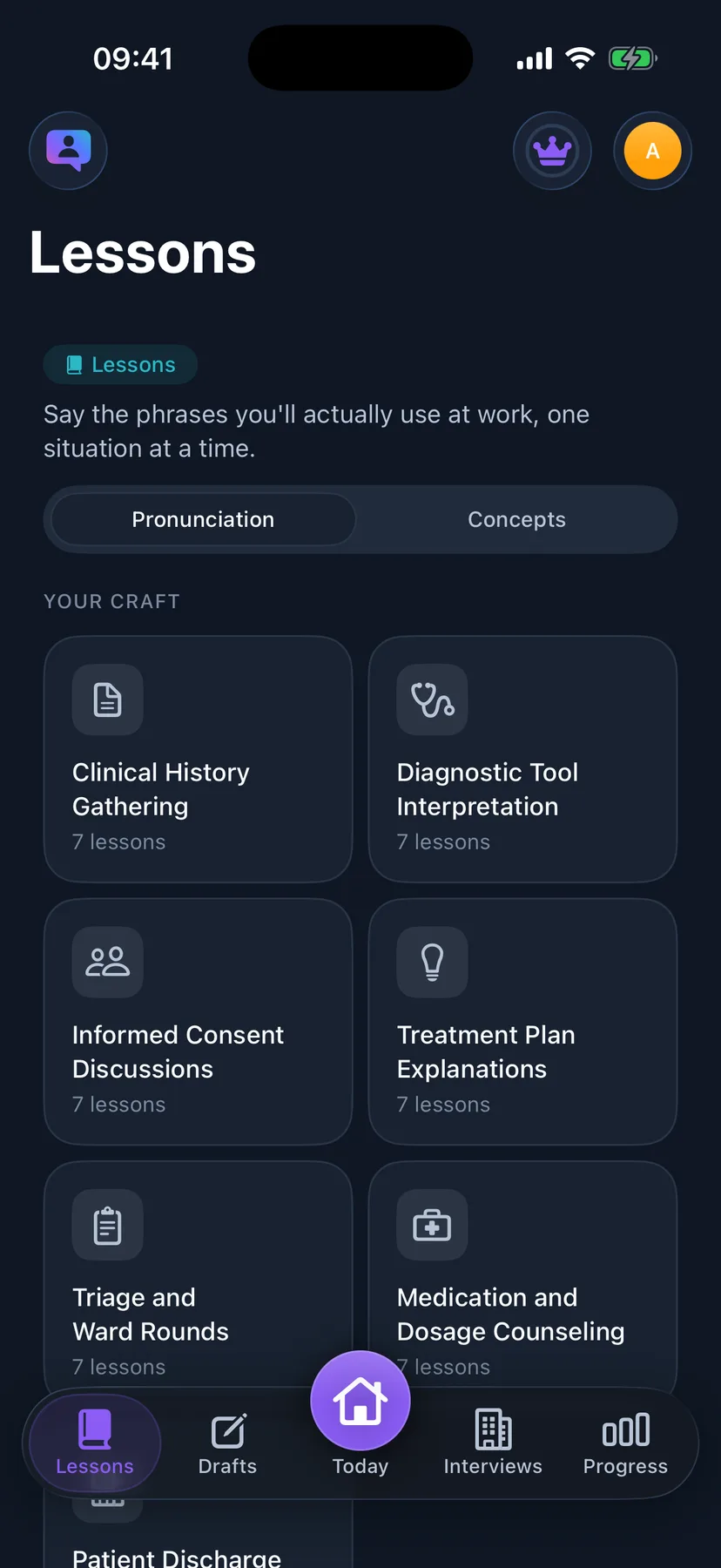 Speaking units written for a physician — clinical history, consent, ward rounds