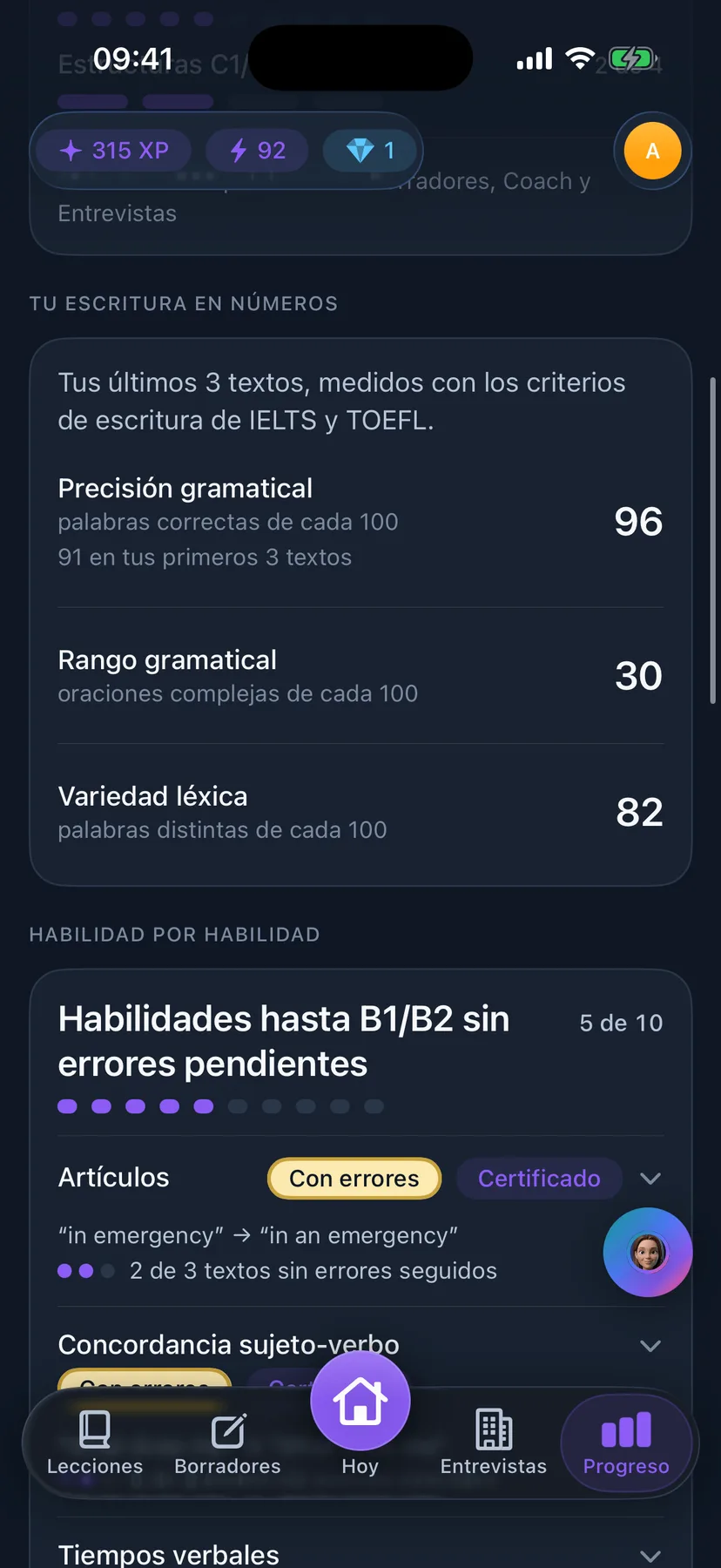 Tu escritura en números: palabras correctas de cada 100