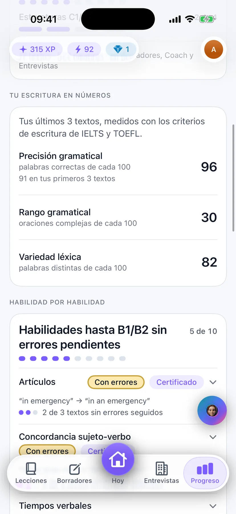 Tu escritura en números: palabras correctas de cada 100